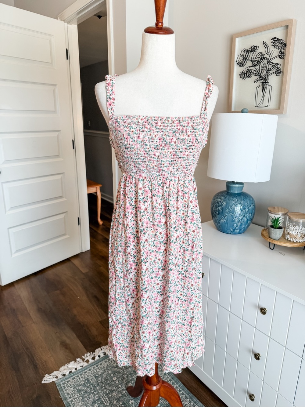 Floral Smocked Midi Dress - Pink Floral